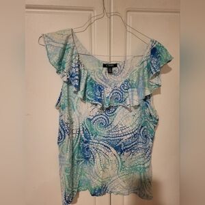 Womens Chaps Ralph Lauren Paisley Ruffle Sleeveless Top - Sz 1X